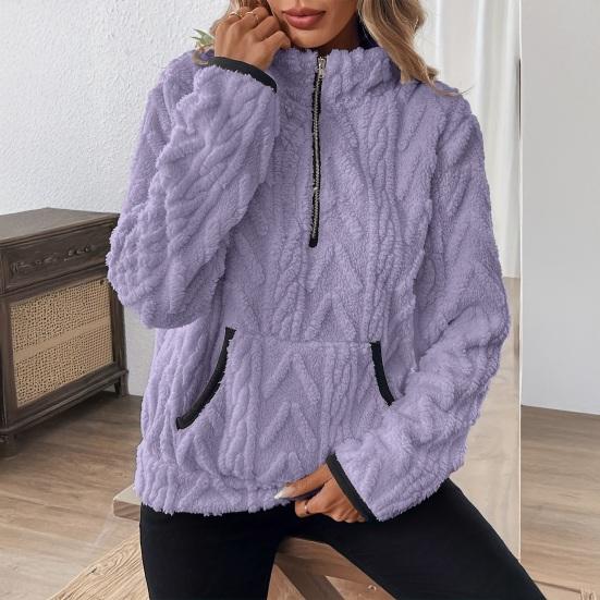 Women Half‑Zip Sherpa Fleece Pullover, Fuzzy Oversized Sweatshirt with Pockets, Soft Warm Fall Winter Casual Sweater Top