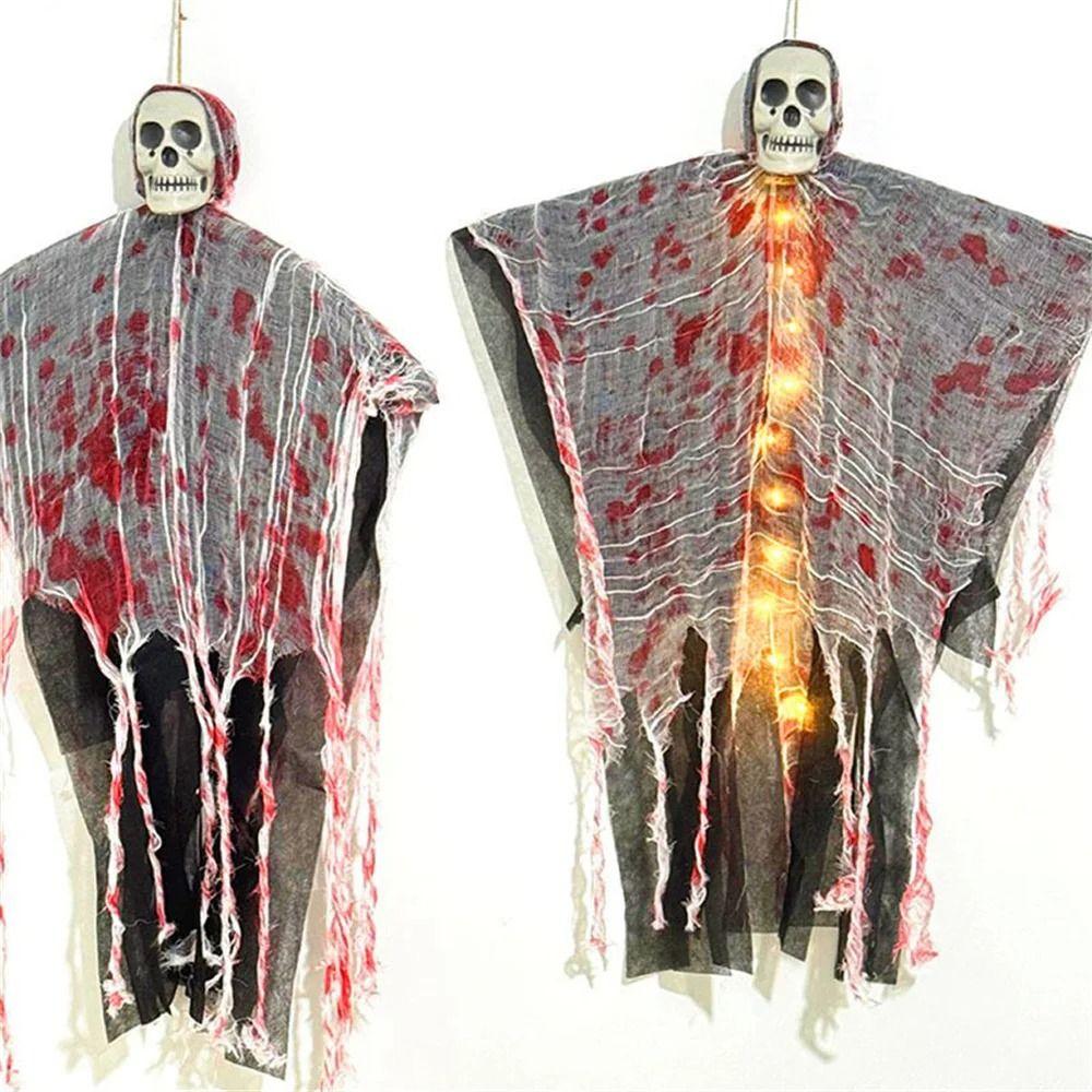 Horror Props Halloween Ghost Ornaments with Light Glowing Skull Ghost  Halloween Party