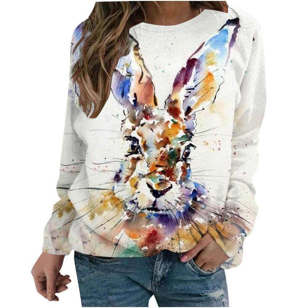 New Loose Casual 3D Animal Print Pattern Women's Round Neck Long Sleeved T-shirt