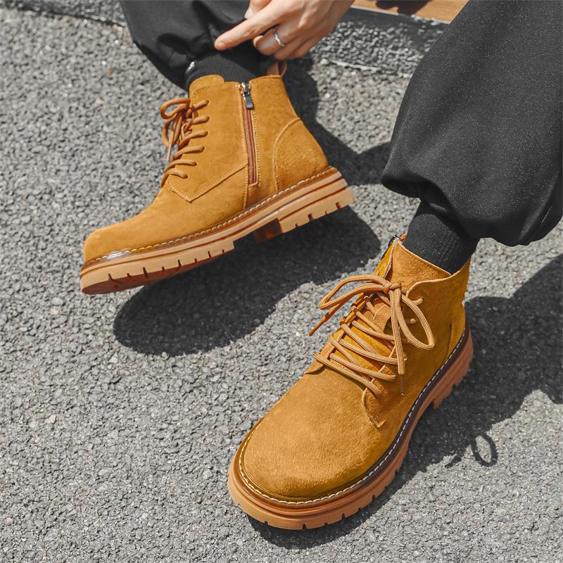 Martin boots men's British mid-top side zipper tooling shoes trend autumn and winter pigskin rhubarb boots 2052-J