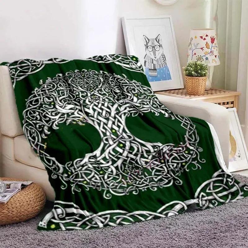 Eule keltisch-wikingerfarbene Decke Lebensbaum wiccanische Flanelldecke weiche warme Decke Sofa Bett Stuhl Dekoration für Familie Camping Geschenke