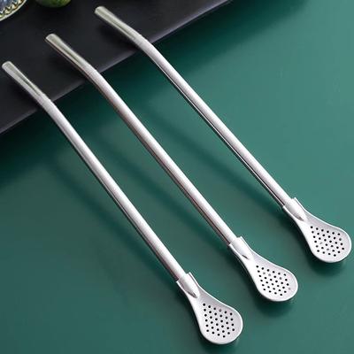 Stainless Steel Straw Spoon Mate Filter Straw Spoon Scented Tea Coffee Stirring Spoon Removable Tip
