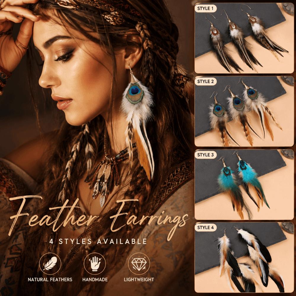 Boho Long Tassel Feather Earrings Hanging Peacock Tassel Earrings Bride