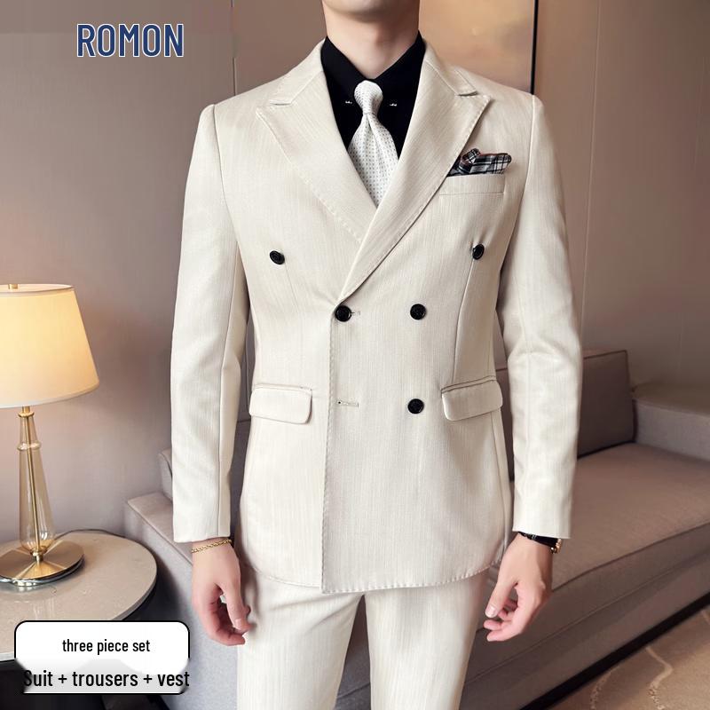 ROMON Men s Double-Breasted Business Suit Set 3XL