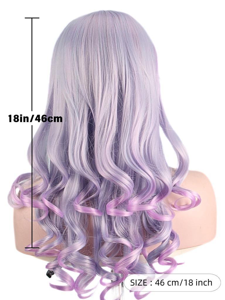 Dreamy purple curly hair wigs with center part bangs high temperature fiber synthetic wigs for women cosplay costume gifts