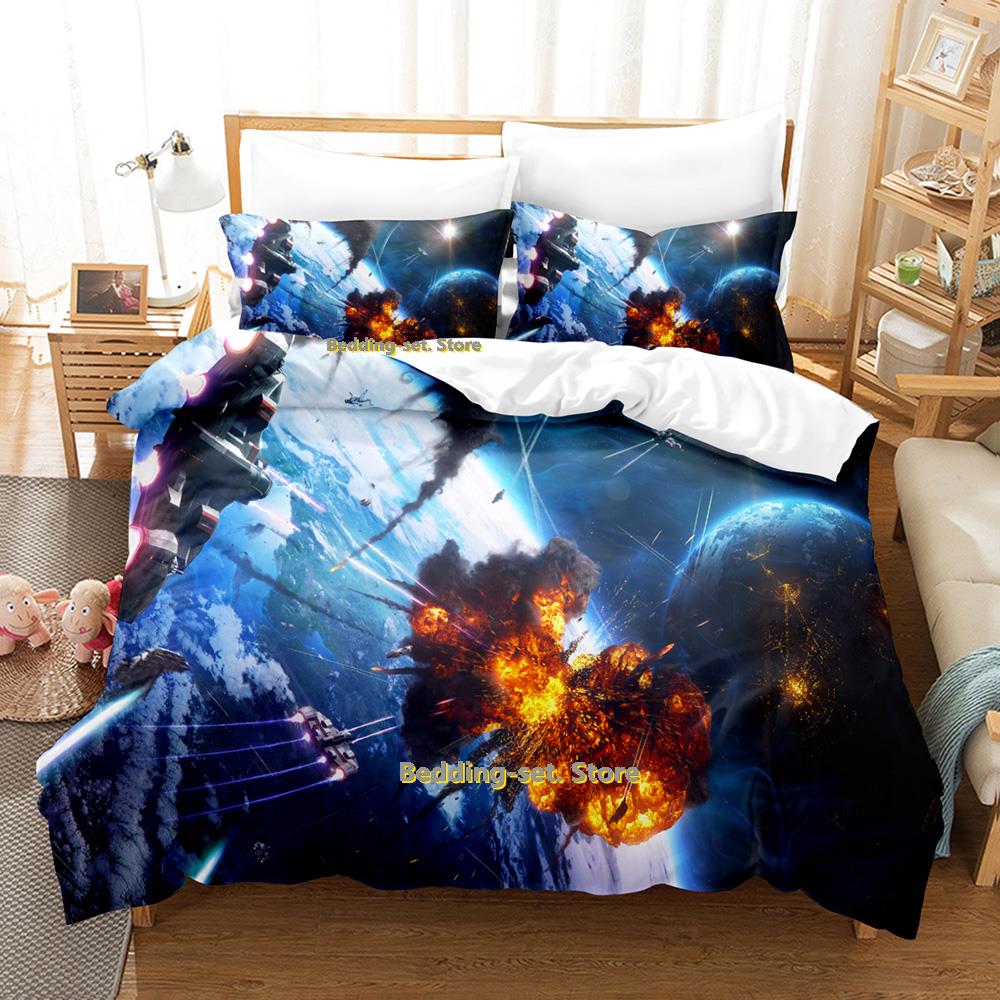 

Cool Sci Fi Battle Bedding Set Single Twin Full Queen King Size Bed Set Adult Kid Bedroom Duvetcover Sets Aircraft Tank Col EU Single(135*200cm)3pcs