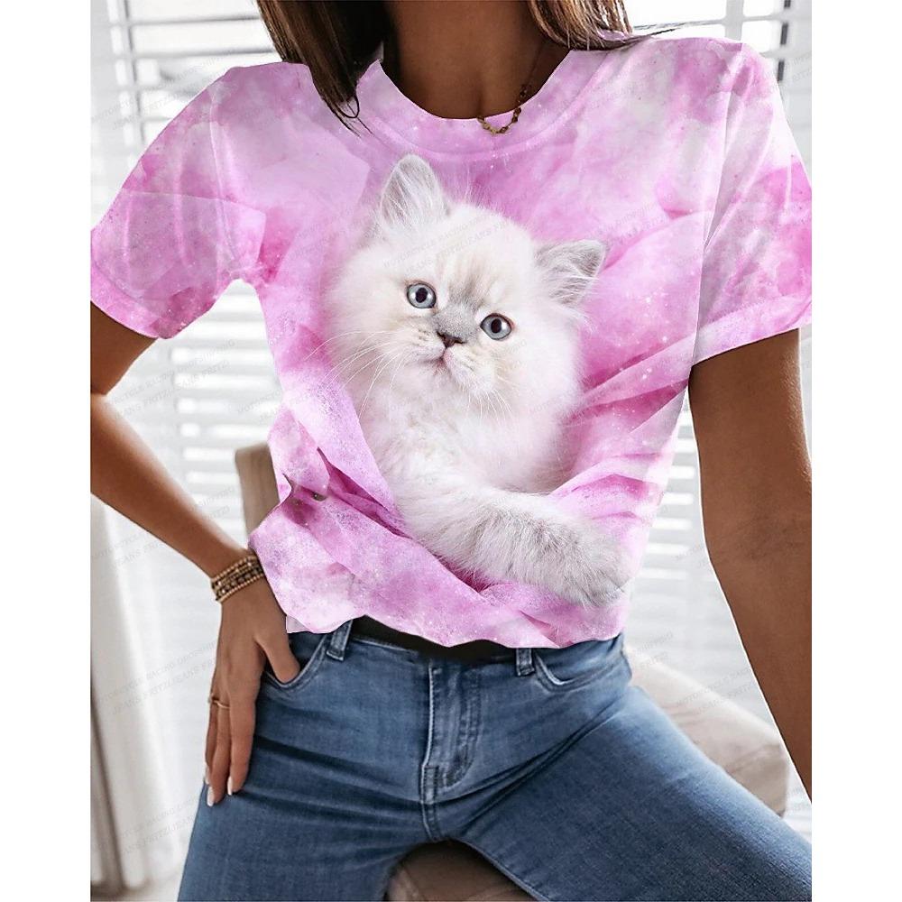 Cute Anime Cat 3d Print Women's T-shirts Funny Animal T Shirt Girls Streetwear Y2k Clothing Fashion Tops Woman