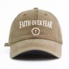 1pc FAITH OVER FEAR Print Washed Baseball Cap for Adults,Minimalist Retro Style Casual Soft Adjustable Dad Hat, Perfect As Gift