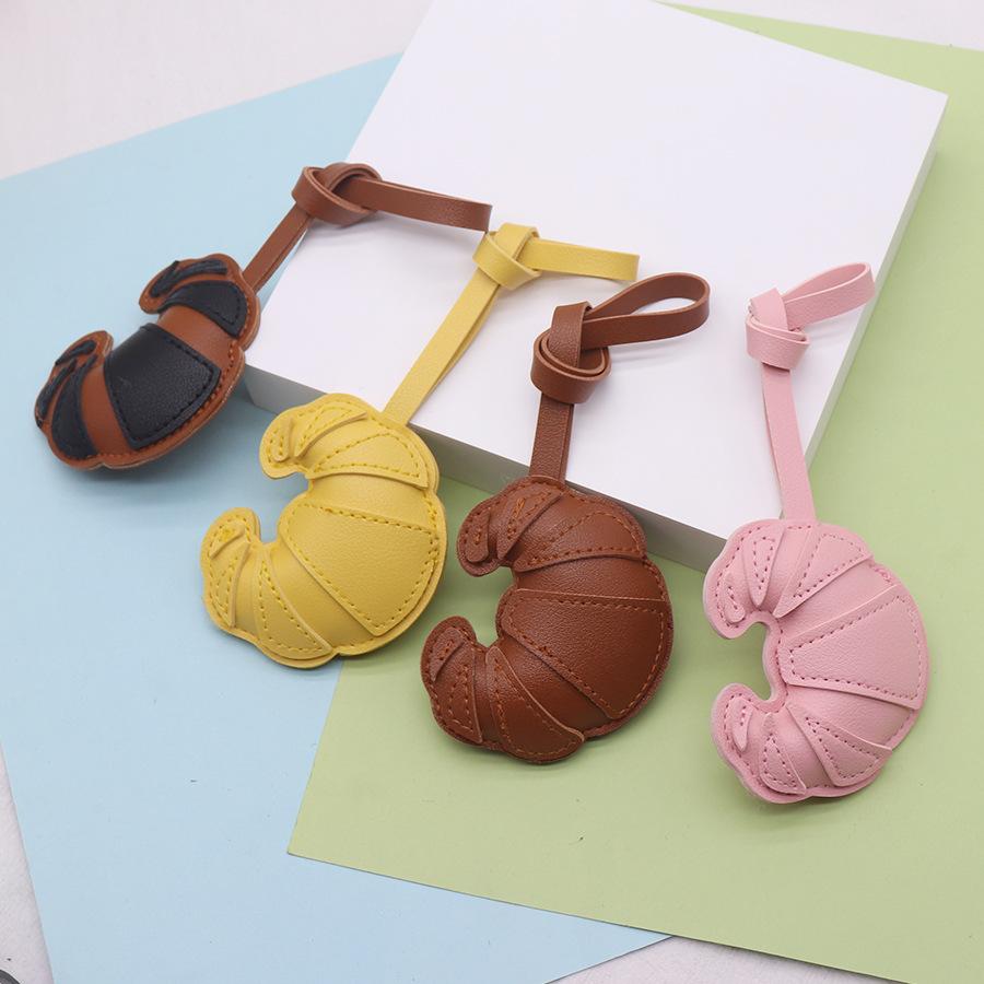PU Leather Croissant Keychain Car Keyring Cartoon Hanger Bag Pendant