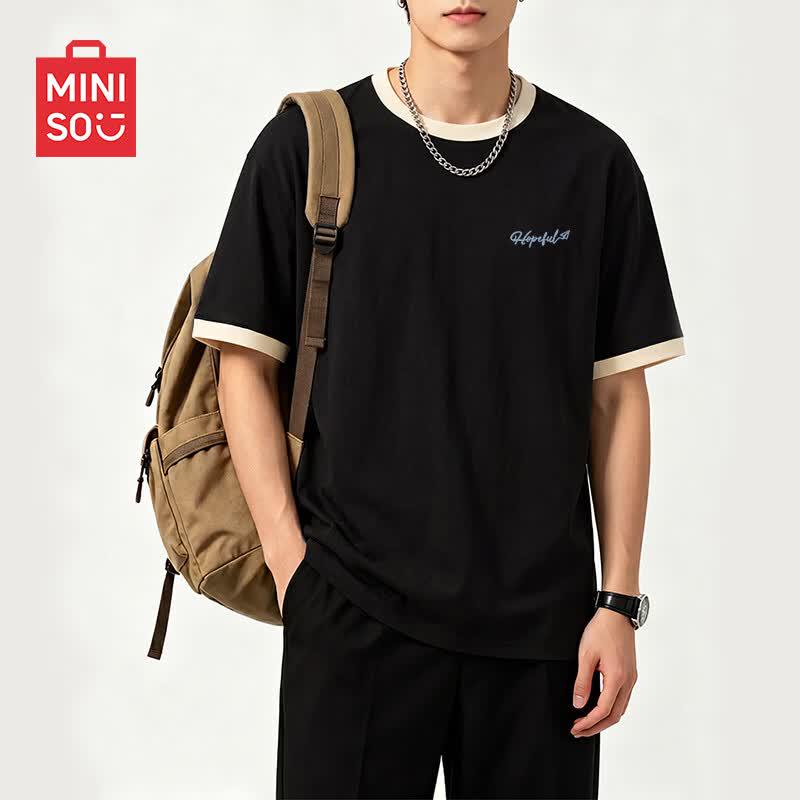 MINISO Men's Premium Color-Block Cotton T-Shirt