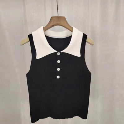 Korean Women'S Temperament Contrast Color Lapel Button Sleeveless Slim Knitted Vest
