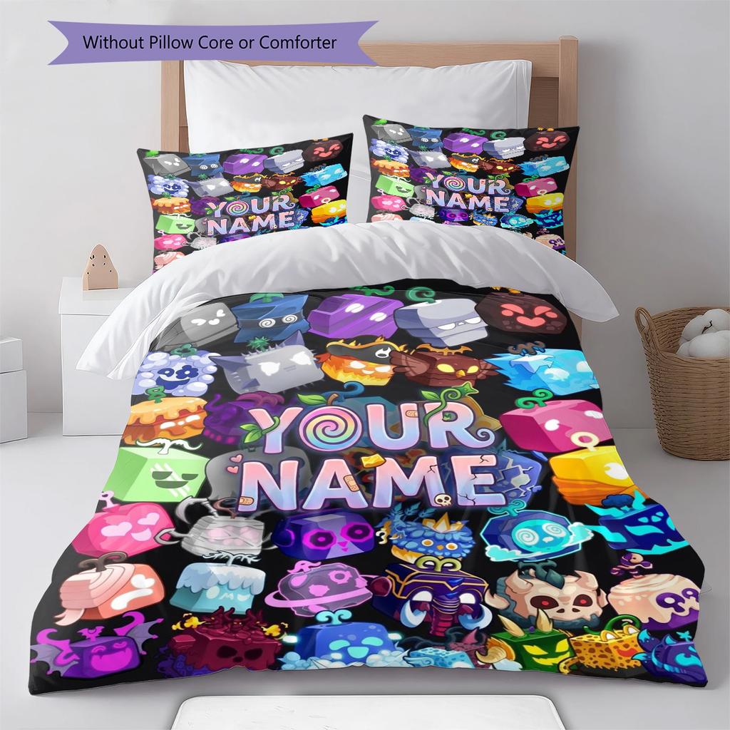 Blox Fruits Adventure Custom Name Pattern Bedding Quilt Set Quilt Cover Pillowcase Home Birthday Gift(1 * duvet cover + 2 * pillowcase, without core)