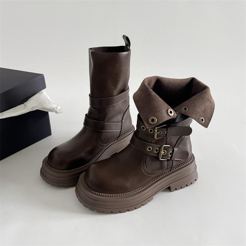 

Британский стиль простые коричневые ботинки Мартина на платформе женские лето 2025 новые повседневные тонкие западные модные короткие ботинки 39 коричневый