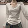 Structured Shoulder Long Sleeve T Shirt Round Neck Slim Basic Ins Solid Color Hot Girl Base Layer Slimming Top