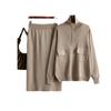 Autumn and Winter New Solid Color Lapel Half Zipper Knitted Top + Temperament Skirt Fashion Two-piece Trendy