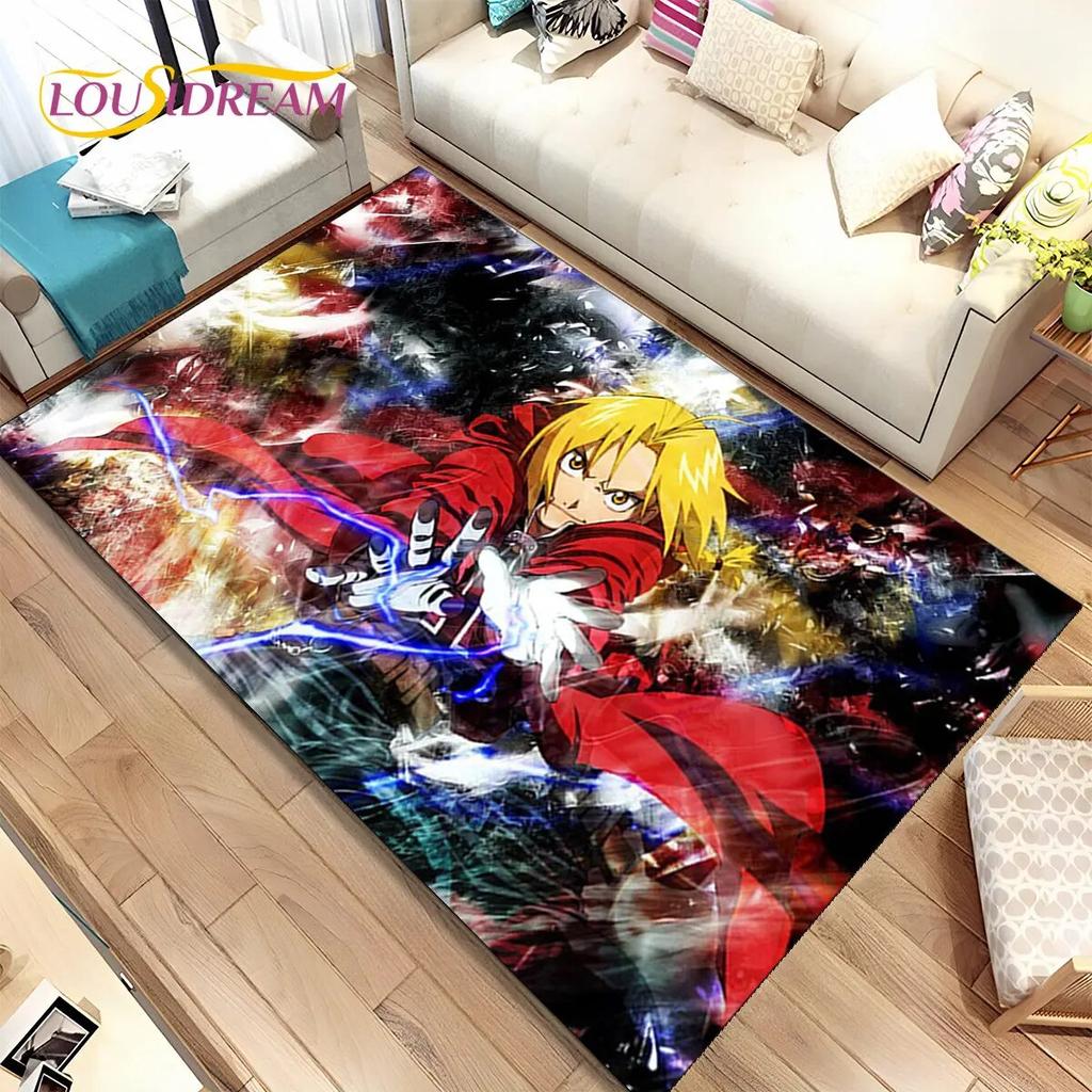 Anime Fullmetal Alchemist Kreslený Oblastní Koberec, Koberec pro Obývací Pokoj Ložnici Pohovku Rohožka Dekorace, Dětská Protiskluzová Podložka na Podlahu