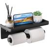 Toilet Paper Holder with Shelf,LigoVenmo Toilet Paper Holder Wall - Modern Minimal Aluminium Double Roll Design,Adhesive or Screw Bathroom Black