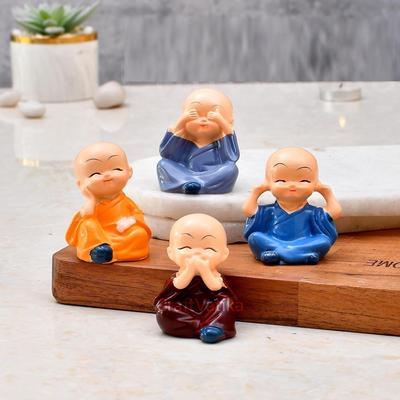 Buddha Monk Set of 4 Statue Figurines Home Decor Items, Decorative Items for Home