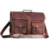 Men's Shoulder Messenger Laptop Briefcase Genuine Goat Leather Vintage Brown Bag