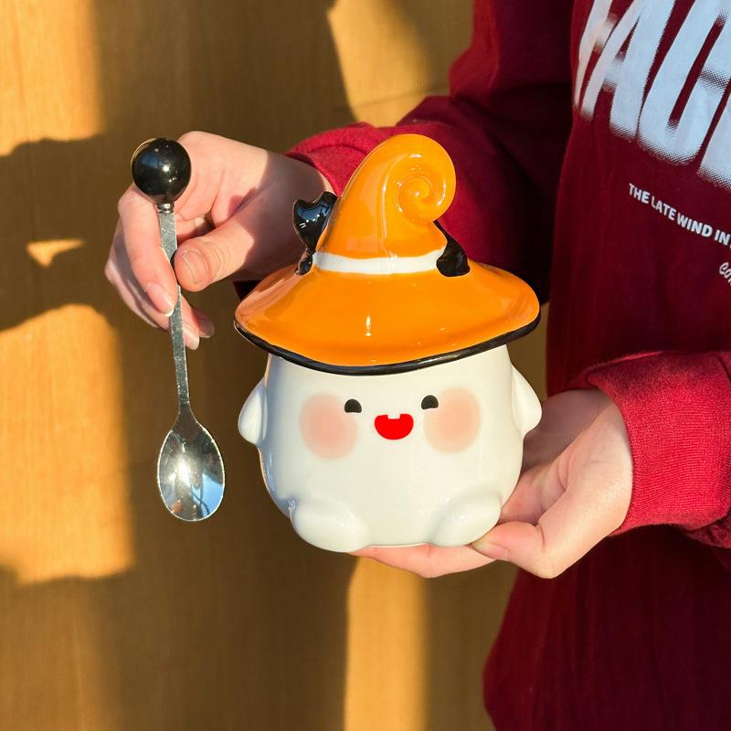 

Хэллоуин милая чашка-привидение девушка керамическая кружка с крышкой ложкой офисная парная кофейная чашка сувенир 301-400ml