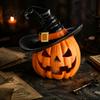Beschwerte Vollharzfiguren Halloween Kürbis Ornament mit Hexenhut, Jack O Lantern Dekorative Lampe, Gruselige Skript Killing Requisiten Spooky