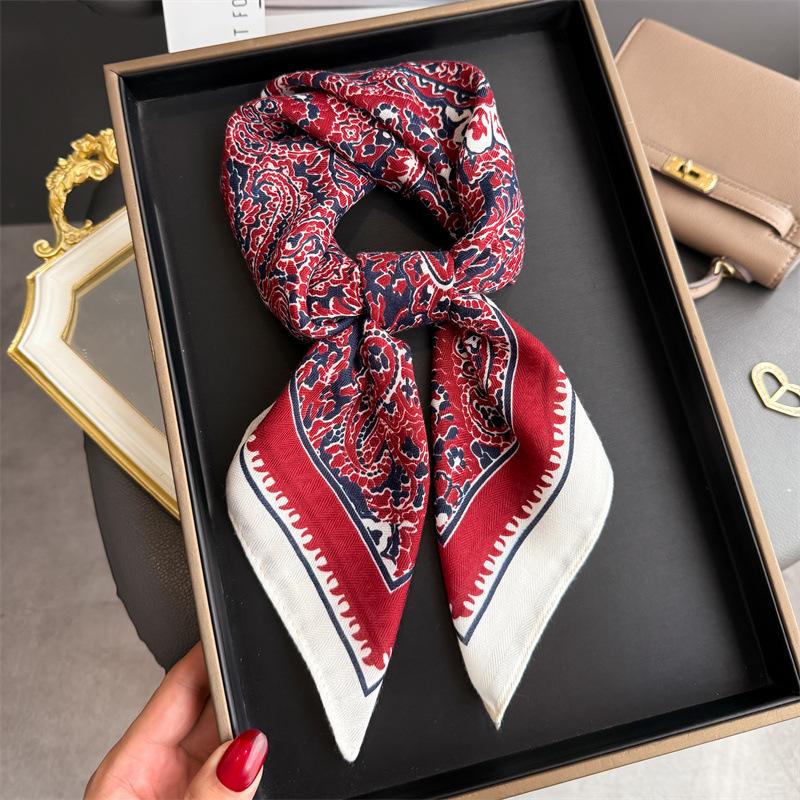 Luxury Brand Linen-Cotton Print Square Scarf Women Neck Tie Female Hair Bandana Headkerchief Shawl Wrap Hijab Echarpe