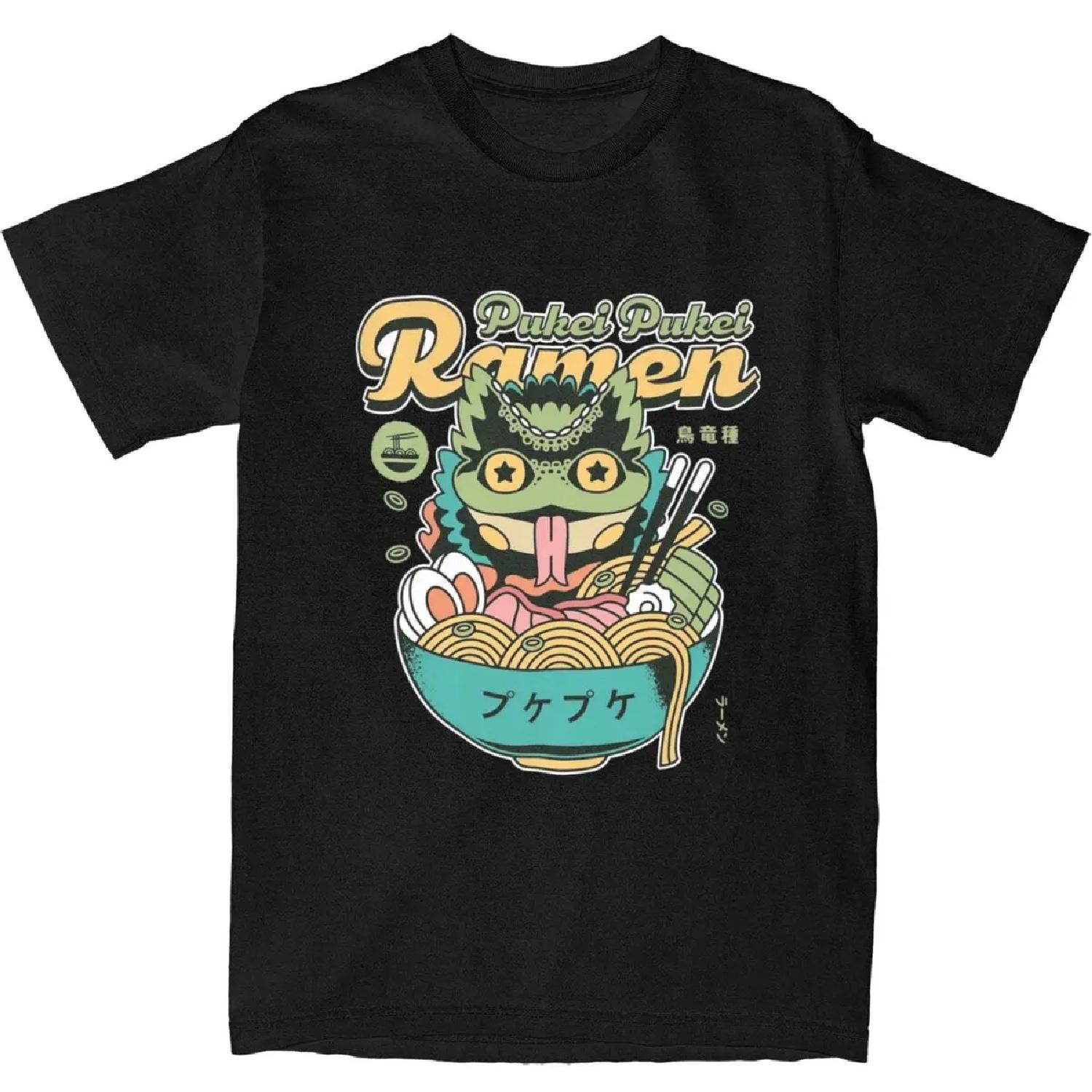 Vintage T-Shirt Pukei Pukei Ramen Pure Cotton T-Shirts Monsters Hunters Trending Tshirt for Men Summer Short Sleeve Clothes S