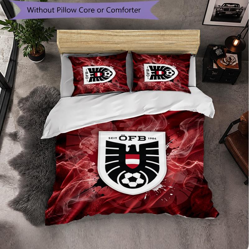 Austria Football Pattern 3 Pieces Bedding Set Soft Microfiber Duvet Cover with Pillow Cases for Bedroom