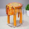Handcrafted And Emboss Painted Wooden Elephant Stool, Cum Side Table, For Home Office Living Or Bedroom Decor