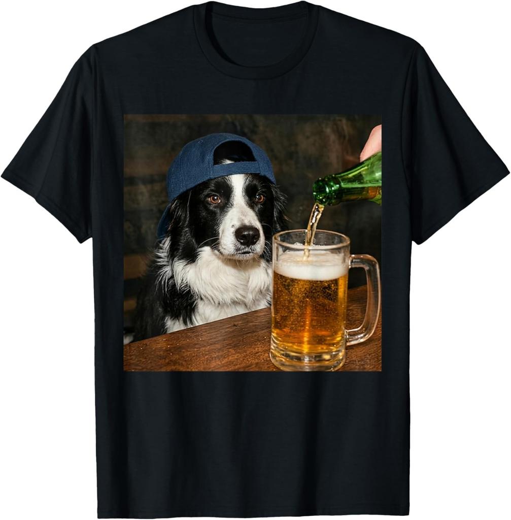 Border Collie Drinking Beer Funny Dog Meme T-Shirt unisex T-Shirt