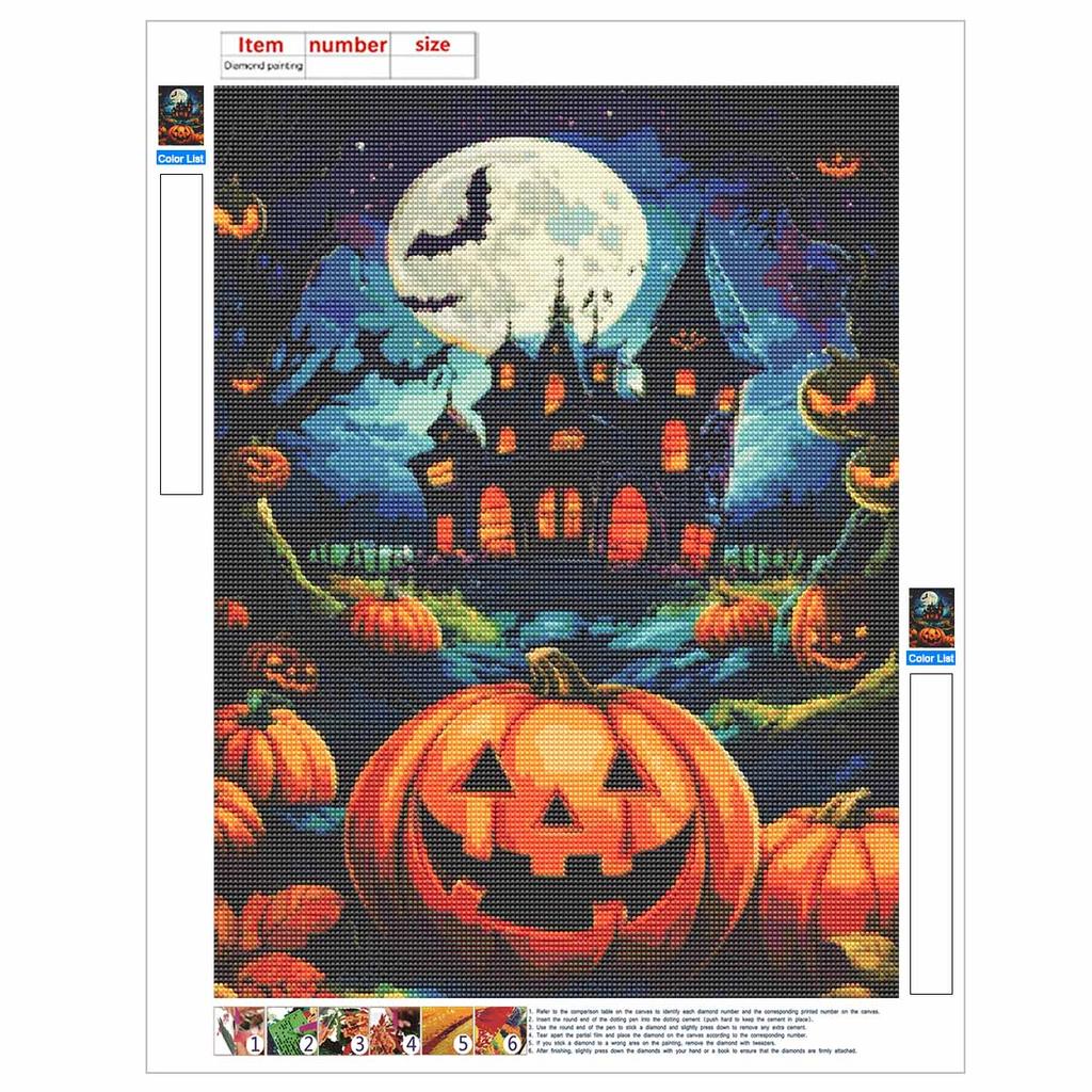 DIY Diamond Painting Canvas Pumpkin Castle Moon Design 5D Full Drill Art Creative Leisure Craft Home Decor Wall Decoration