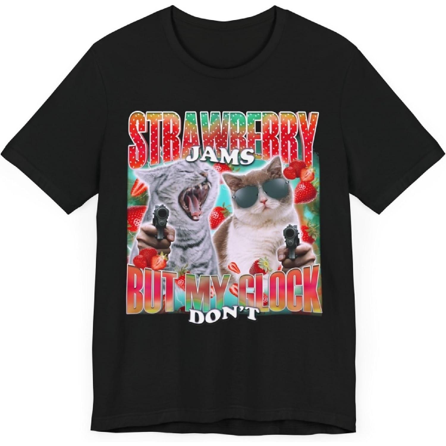 Strawberry Jams But My Dont T-Shirt Funny Meme Bootleg Cute Strawberry Cat Kitty Unisex Shirt S