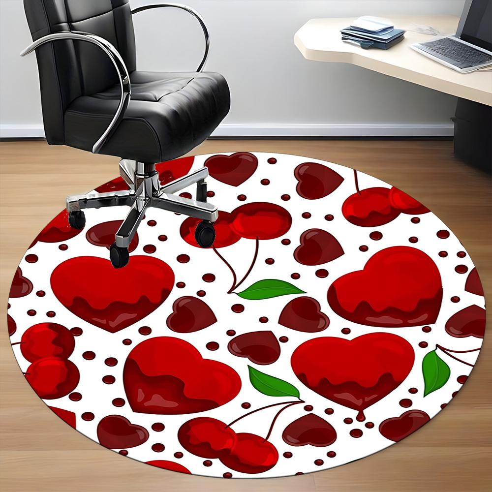 1 Stück Kirschen Herzen Büro Runder Teppich, Rutschfest, Weich und Langlebig, Büroteppich für Innendekoration, Perfekt für Büro, Dekoration yy260204035