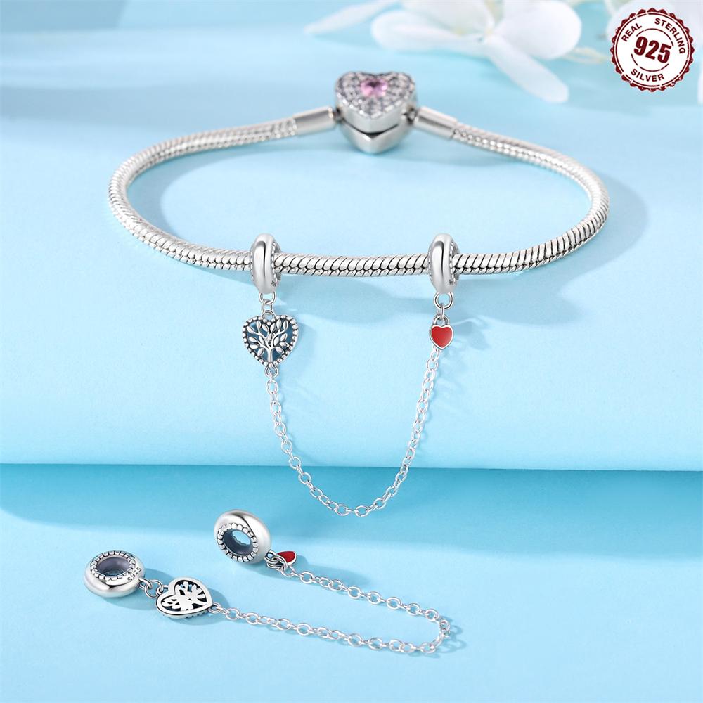 Kralen Onderdelen Koperen Metaal Bedel Kralen Onderdelen Authentiek Origineel Liefde Leven Boom Veilige Veiligheidsketting Kralen Onderdelen Compatibel Met Armband