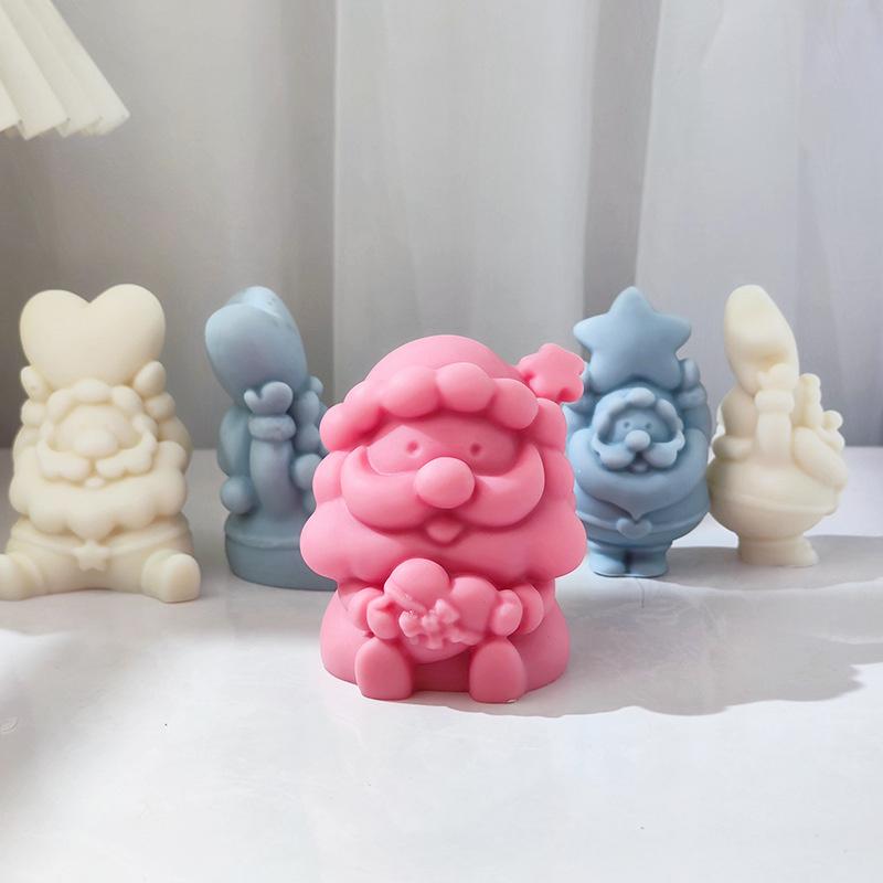Cartoon Santa Claus Candle Silicone Mold Christmas Snowman Dwarf Elf Candle Soap Making Mold Diy Resin Gypsum Silicone Mold Gift