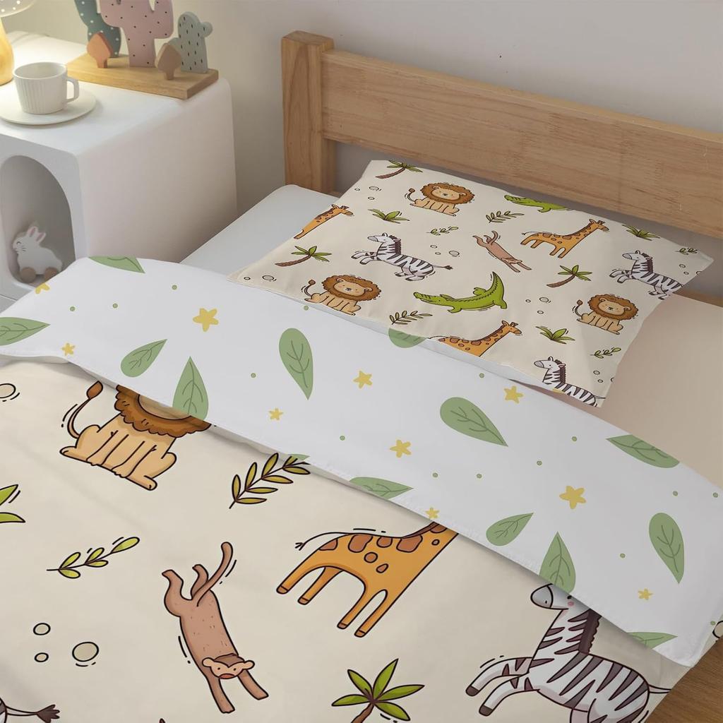 Copripiumino Animali della Giungla 2 Pezzi, Set Biancheria da Letto Stampata 3D con Leone e Giraffa con Chiusura a Zip, Federe per Adolescenti e Adulti