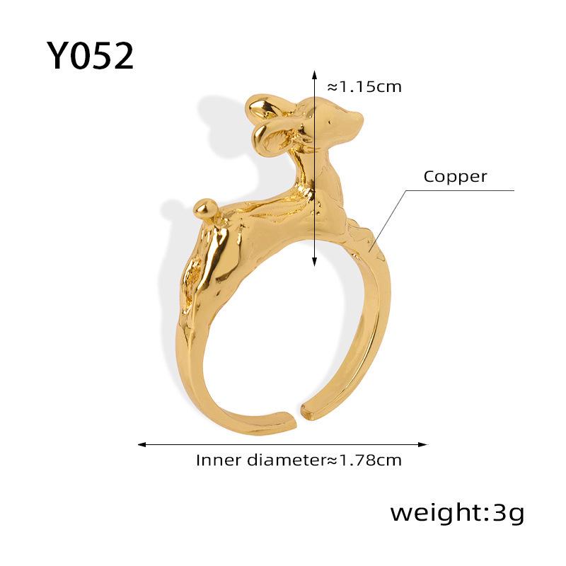Trendy Open Hip Hop Little Deer Copper Ring, Cute Gold-Plated Animal Design for Couples