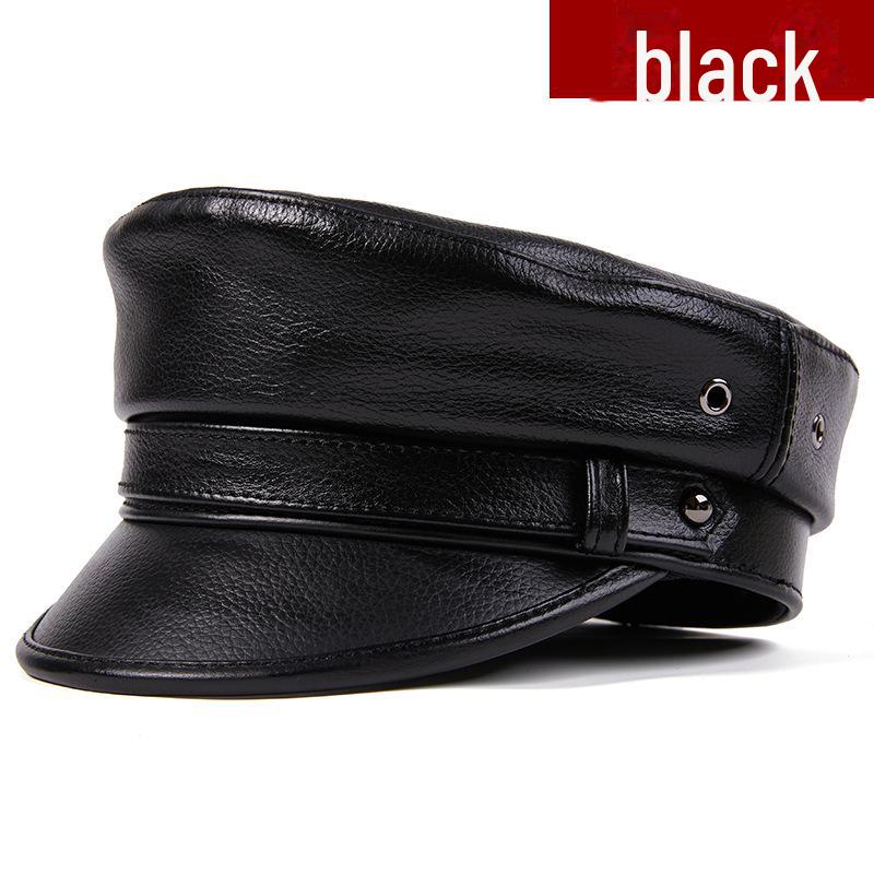 

Унисекс натуральная кожа капитанская шляпа: Немецкий берет в стиле ретро-панк-мотоцикла Harley. 2XL (59-60cm) коричневый/жёлтый