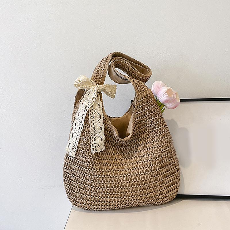 Fashi Rattan Women Shoulder Bags Woven Female Handbags Large Capacity Summer Beach Straw Bags Casual Tote Purses