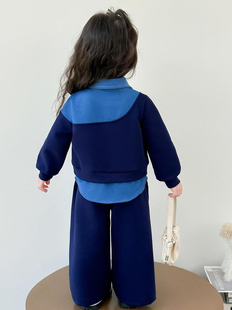 Zweiteiliges Denim-Set für Mädchen mit floralem Patchwork - Mode Frühling/Herbst 2025