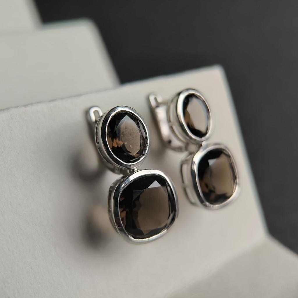 Silberohrringe mit natürlichem Rauchtopas (Rauchquarz) 15.475ct (2180623)