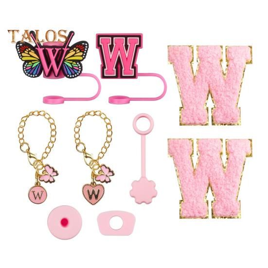 

9 шт. портативный набор для пробок для соломинок с буквами и бабочками, аксессуары для чашек объемом 30 унций и 40 унций, многоразовые силиконовые крышки для соломинок с рисунком, цепочка с подвесками W