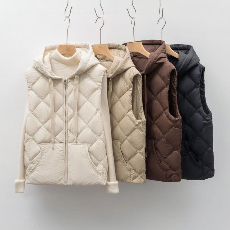 90 duck down new national standard autumn and winter new solid color vest hooded down vest women