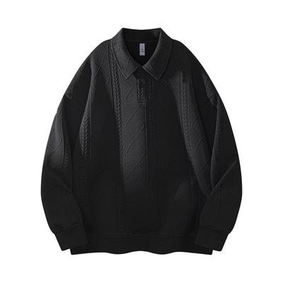 Lässige Kapuzenpullover mit Revers und Muskelgefühl Retro-Gefühl Alles Langarmshirt Locker Mode Gutaussehend Revers Oberteil