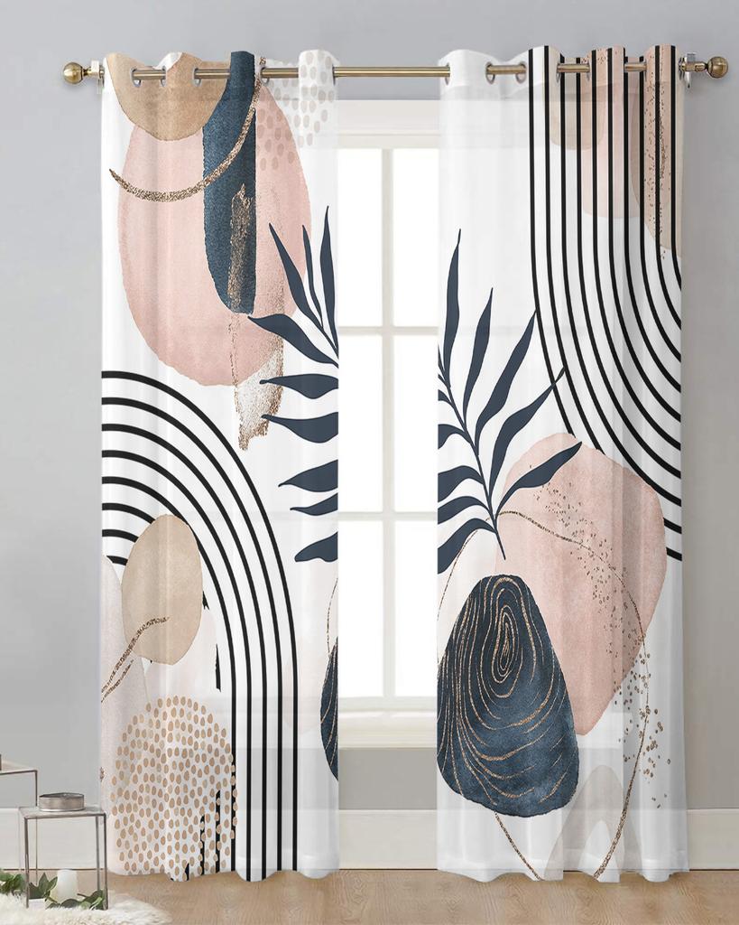 Modern Boho Geometric Abstract Sheer Curtains for Living Room Decoration Window Curtains Kitchen Tulle Voile Organza Curtains