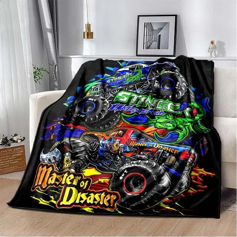 3D Monster Jam Monster Truck Cartoon Flannel Soft Throw Blanket Boys Bedroom Sofa Bed Warm Throw Blanket Picnic