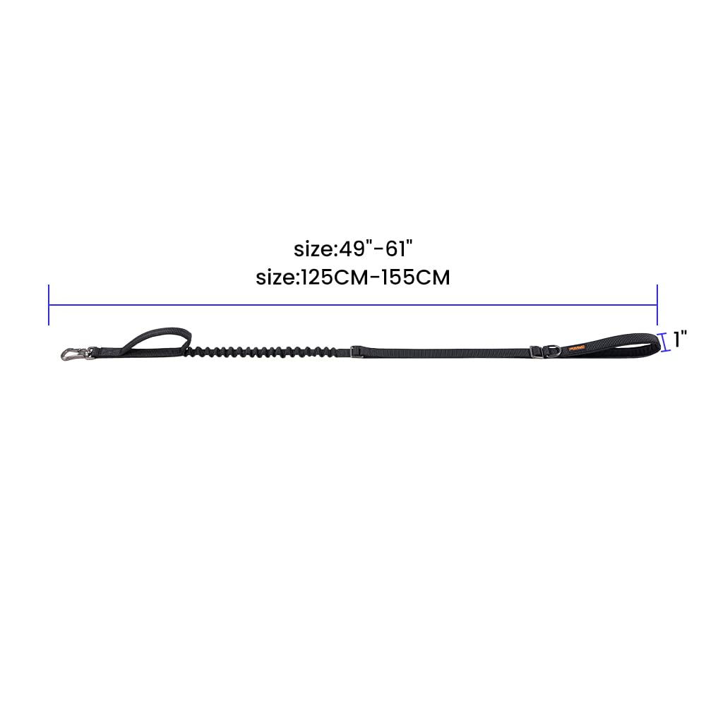 EXCELLENT ELITE SPANKER Nylon Dog Lead for Medium Shock Large 2 Handles Dogs, Absorption, Dogs, Training, Retractable, Walking, (Black)