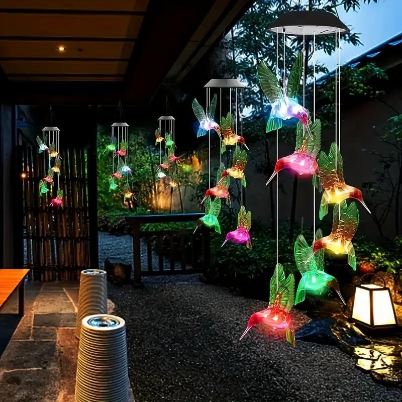 1 Stück Buntes Solar Kolibri Windspiel Licht, Landschaftslicht, Geeignet für Außengarten, Terrassendekoration und Weihnachtsgeschenk