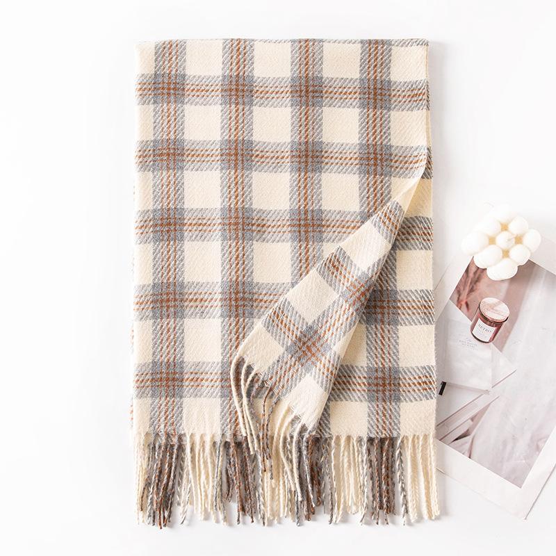 Korean Atmosphere Scarf for Women In Autumn and Winter Versatile for Couples Students Thickened Long Warm Plaid Shawl Dual Use