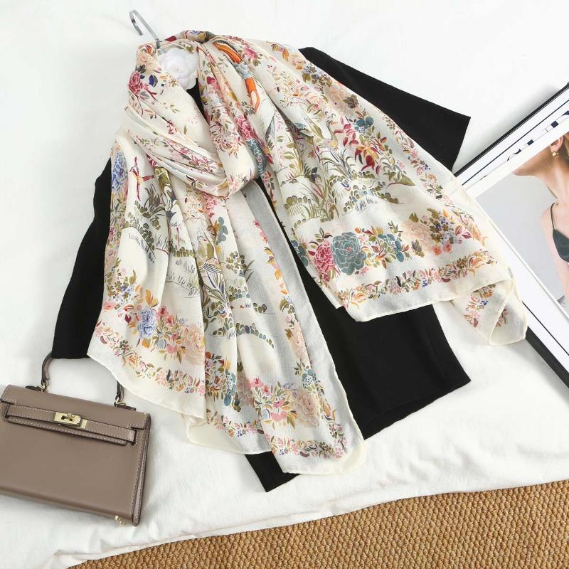 Pastoral High Sense Women's Printed Cotton and Linen Long Towel Fashion Autumn and Winter Warm Scarf Yarn Sunscreen Yarn